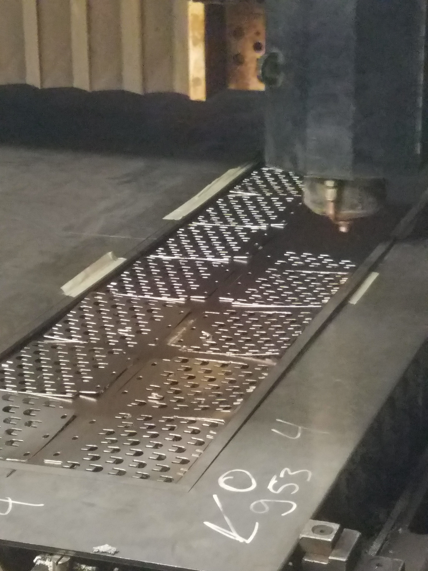 Laser cutting in progress