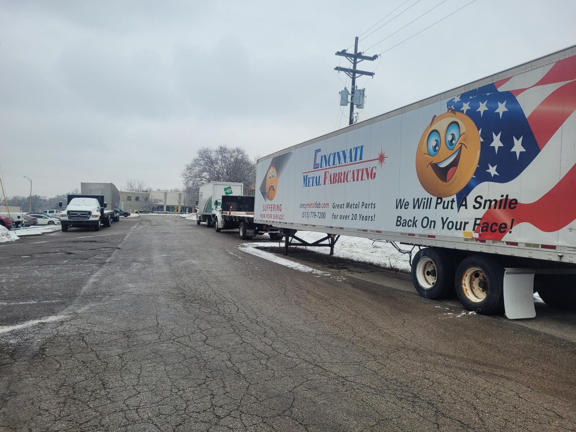 CMF fleet vehicles lined up for deliveries