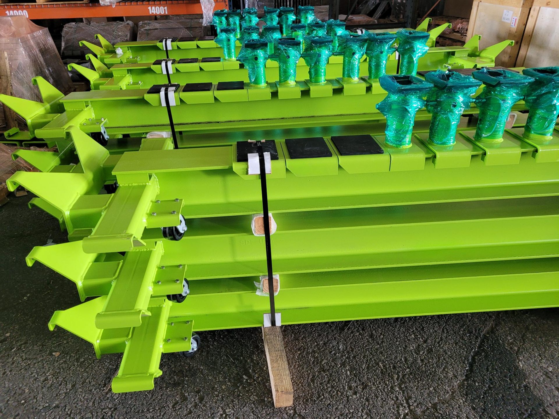 Lime green powder coated industrial components