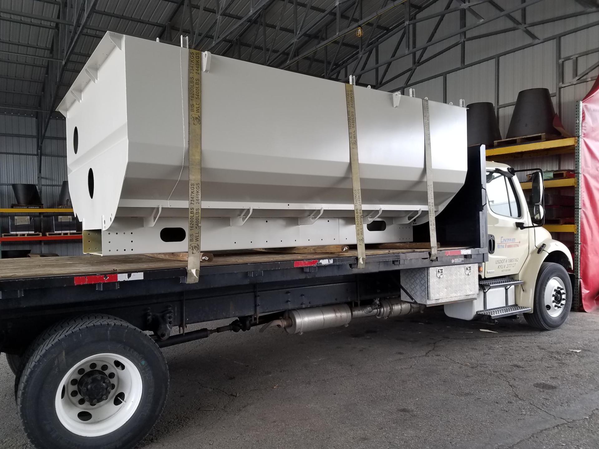 Large fabricated assembly on delivery truck